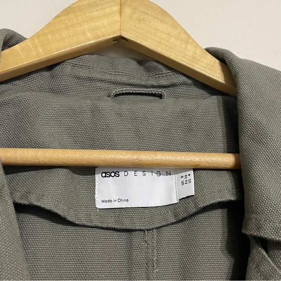 ASOS Overzized Cavas Double Breast Trench Coat Army Green - Picture 9 of 10